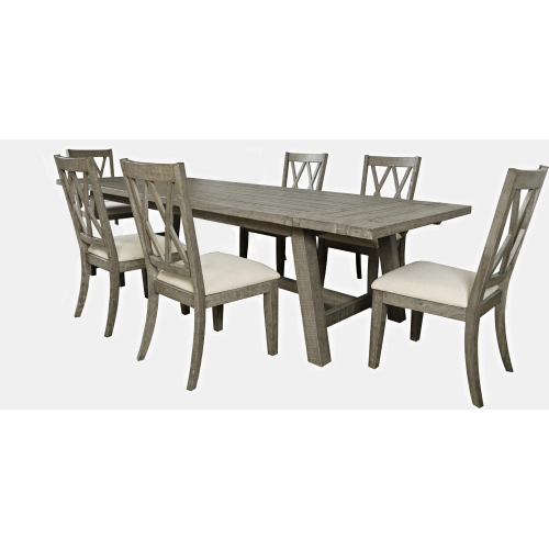 Telluride 7 Piece Dining Set in Driftwood Grey & Neutral Fabric